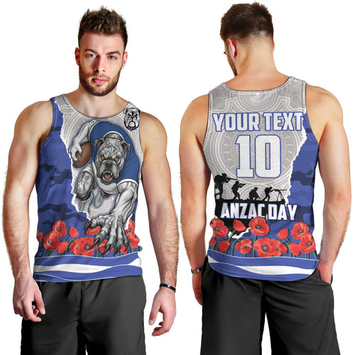 Personalized Bulldogs ANZAC Tribute Men Tank Top Poppy Field Soldier Silhouette Aboriginal Rugby Mascot