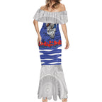 Personalized Bulldogs ANZAC Tribute Mermaid Dress Poppy Field Soldier Silhouette Aboriginal Rugby Mascot