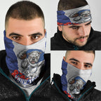 Personalized Bulldogs ANZAC Tribute Neck Gaiter Poppy Field Soldier Silhouette Aboriginal Rugby Mascot
