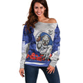 Personalized Bulldogs ANZAC Tribute Off Shoulder Sweater Poppy Field Soldier Silhouette Aboriginal Rugby Mascot