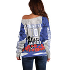 Personalized Bulldogs ANZAC Tribute Off Shoulder Sweater Poppy Field Soldier Silhouette Aboriginal Rugby Mascot