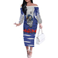 Personalized Bulldogs ANZAC Tribute Off The Shoulder Long Sleeve Dress Poppy Field Soldier Silhouette Aboriginal Rugby Mascot