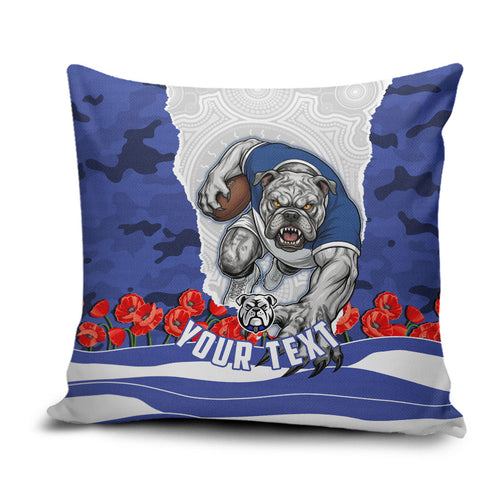 Personalized Bulldogs ANZAC Tribute Pillow Cover Poppy Field Soldier Silhouette Aboriginal Rugby Mascot