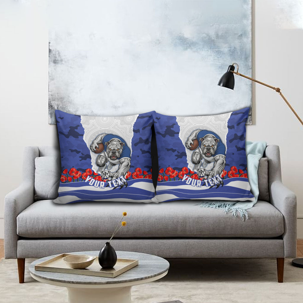 Personalized Bulldogs ANZAC Tribute Pillow Cover Poppy Field Soldier Silhouette Aboriginal Rugby Mascot