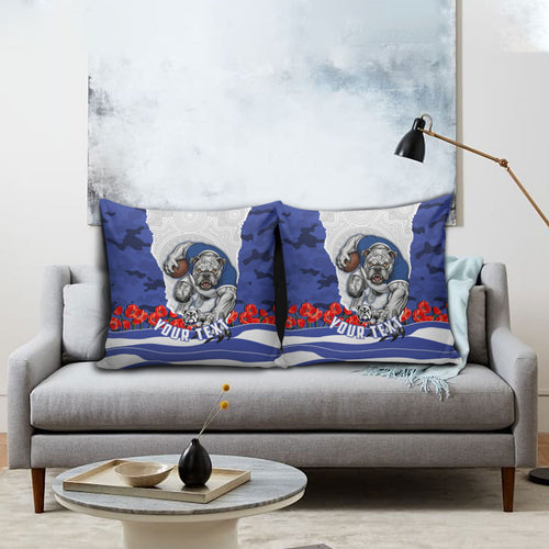 Personalized Bulldogs ANZAC Tribute Pillow Cover Poppy Field Soldier Silhouette Aboriginal Rugby Mascot