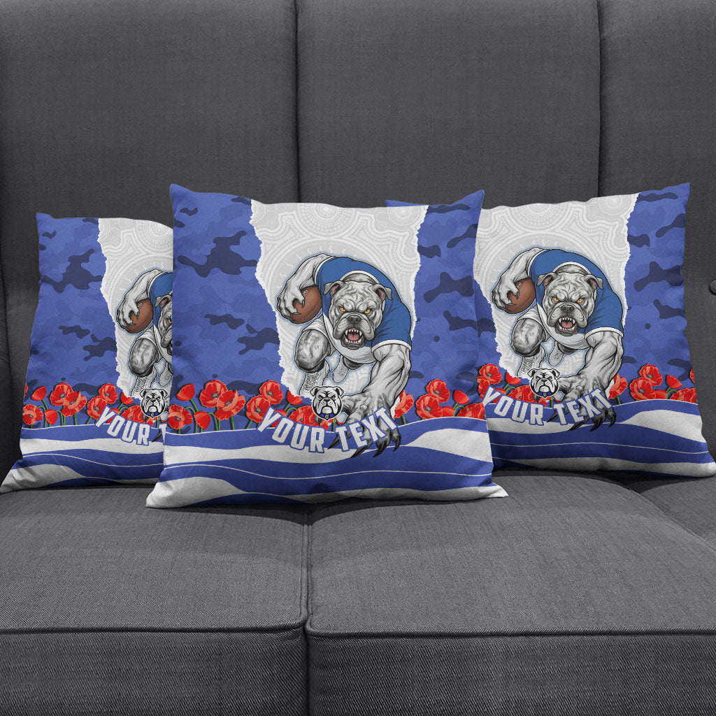Personalized Bulldogs ANZAC Tribute Pillow Cover Poppy Field Soldier Silhouette Aboriginal Rugby Mascot