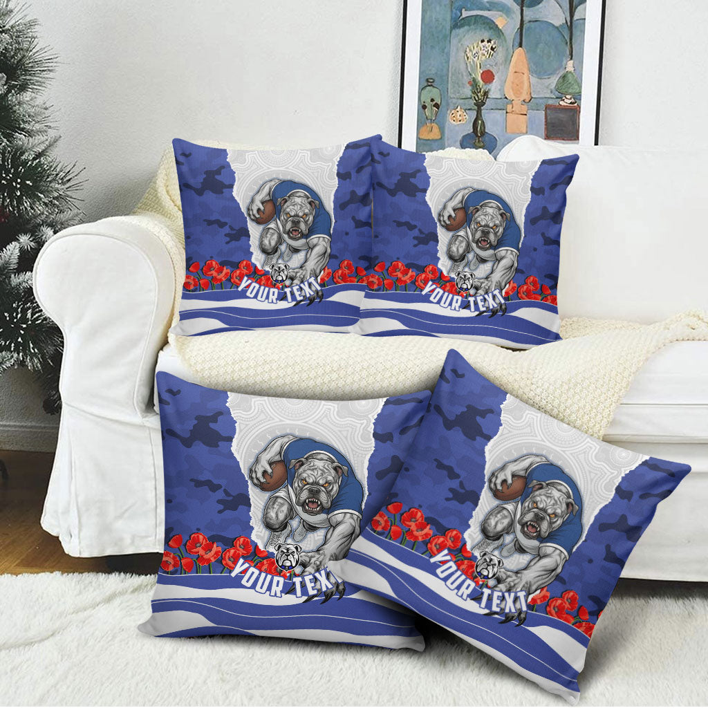 Personalized Bulldogs ANZAC Tribute Pillow Cover Poppy Field Soldier Silhouette Aboriginal Rugby Mascot