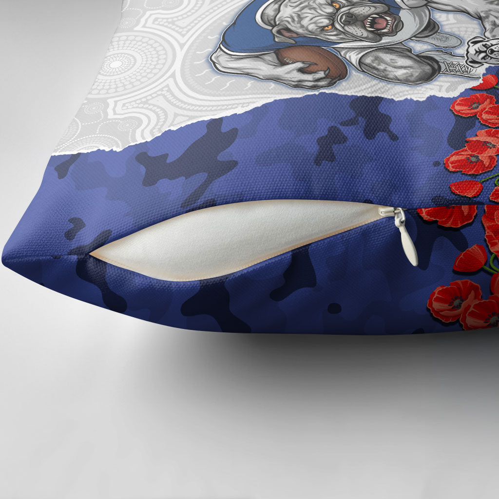 Personalized Bulldogs ANZAC Tribute Pillow Cover Poppy Field Soldier Silhouette Aboriginal Rugby Mascot