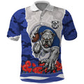 Personalized Bulldogs ANZAC Tribute Polo Shirt Poppy Field Soldier Silhouette Aboriginal Rugby Mascot