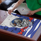 Personalized Bulldogs ANZAC Tribute Puzzle Poppy Field Soldier Silhouette Aboriginal Rugby Mascot