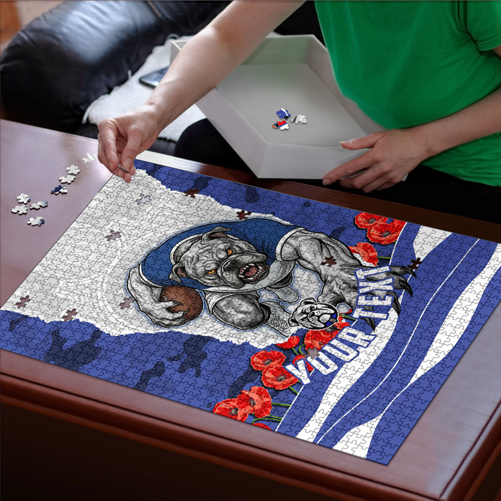 Personalized Bulldogs ANZAC Tribute Puzzle Poppy Field Soldier Silhouette Aboriginal Rugby Mascot