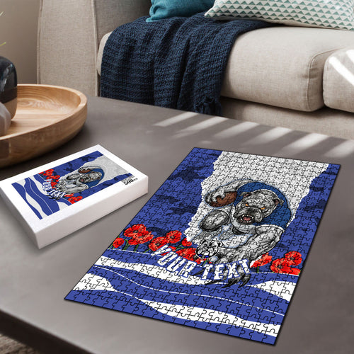 Personalized Bulldogs ANZAC Tribute Puzzle Poppy Field Soldier Silhouette Aboriginal Rugby Mascot