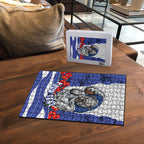 Personalized Bulldogs ANZAC Tribute Puzzle Poppy Field Soldier Silhouette Aboriginal Rugby Mascot