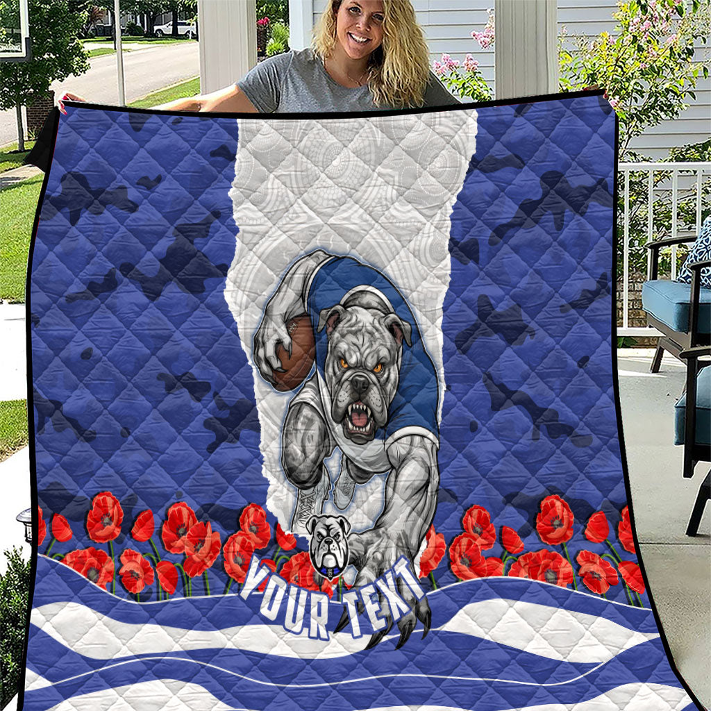 Personalized Bulldogs ANZAC Tribute Quilt Poppy Field Soldier Silhouette Aboriginal Rugby Mascot