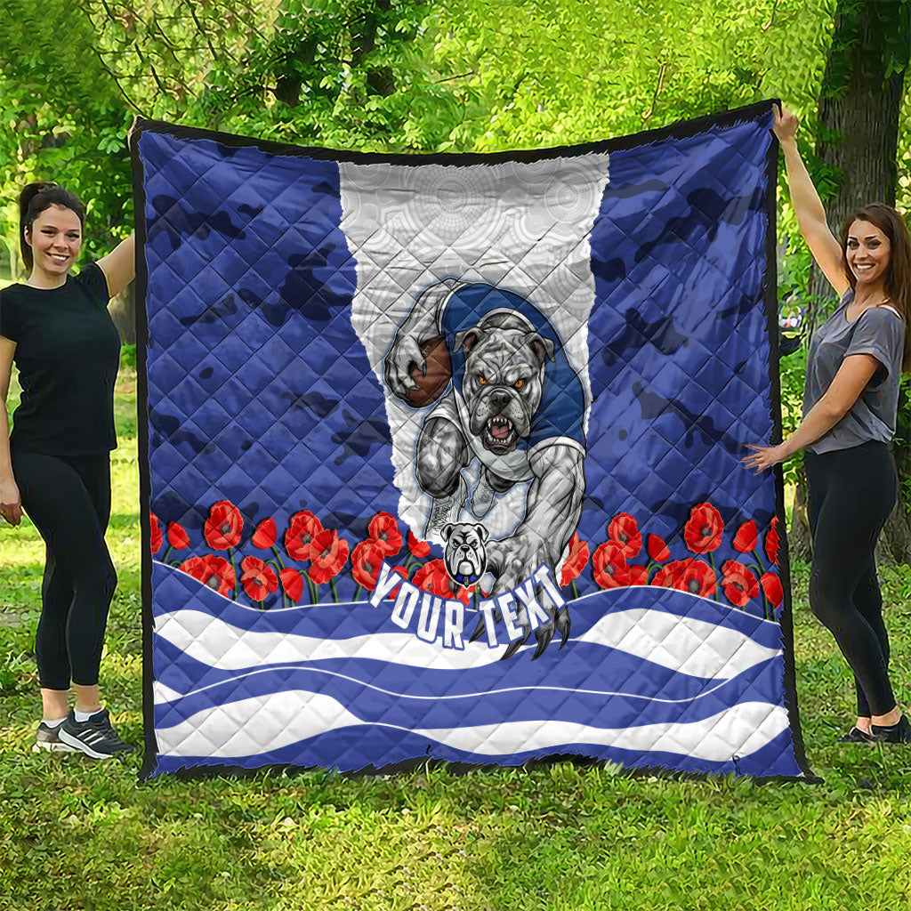 Personalized Bulldogs ANZAC Tribute Quilt Poppy Field Soldier Silhouette Aboriginal Rugby Mascot
