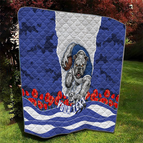 Personalized Bulldogs ANZAC Tribute Quilt Poppy Field Soldier Silhouette Aboriginal Rugby Mascot