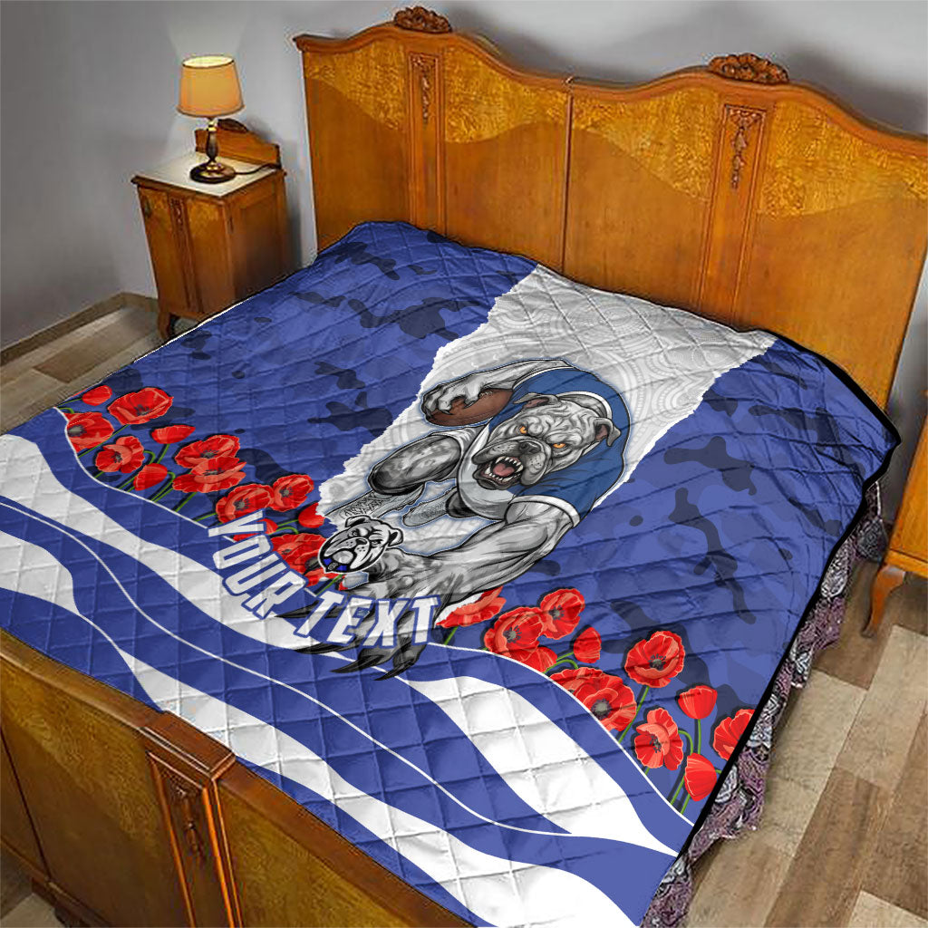 Personalized Bulldogs ANZAC Tribute Quilt Poppy Field Soldier Silhouette Aboriginal Rugby Mascot