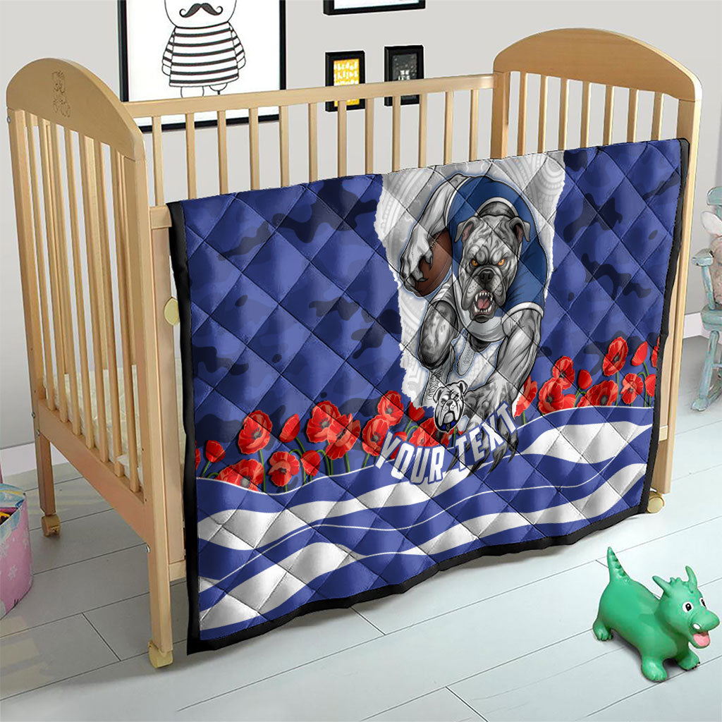 Personalized Bulldogs ANZAC Tribute Quilt Poppy Field Soldier Silhouette Aboriginal Rugby Mascot
