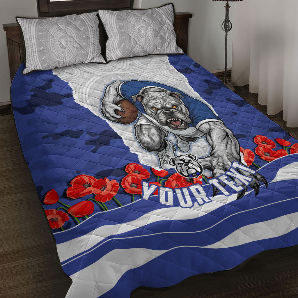 Personalized Bulldogs ANZAC Tribute Quilt Bed Set Poppy Field Soldier Silhouette Aboriginal Rugby Mascot