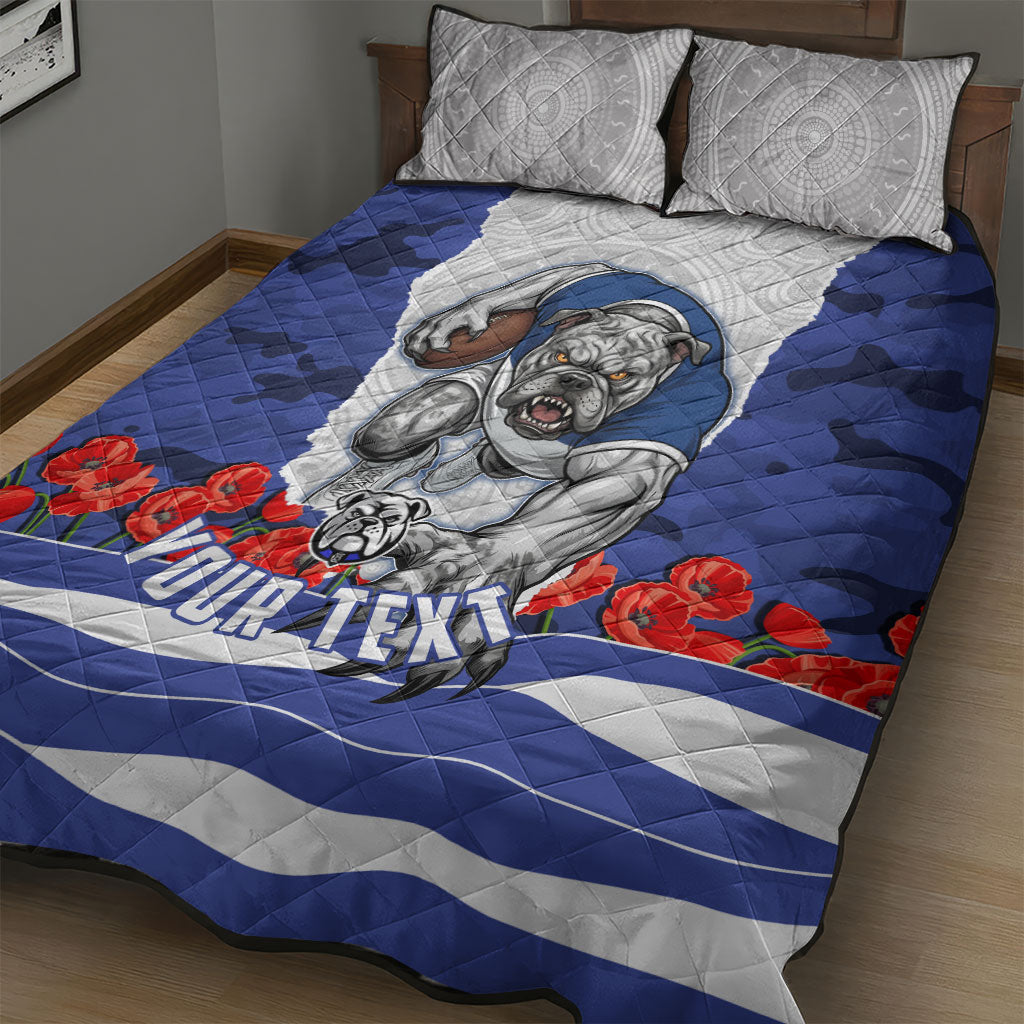 Personalized Bulldogs ANZAC Tribute Quilt Bed Set Poppy Field Soldier Silhouette Aboriginal Rugby Mascot