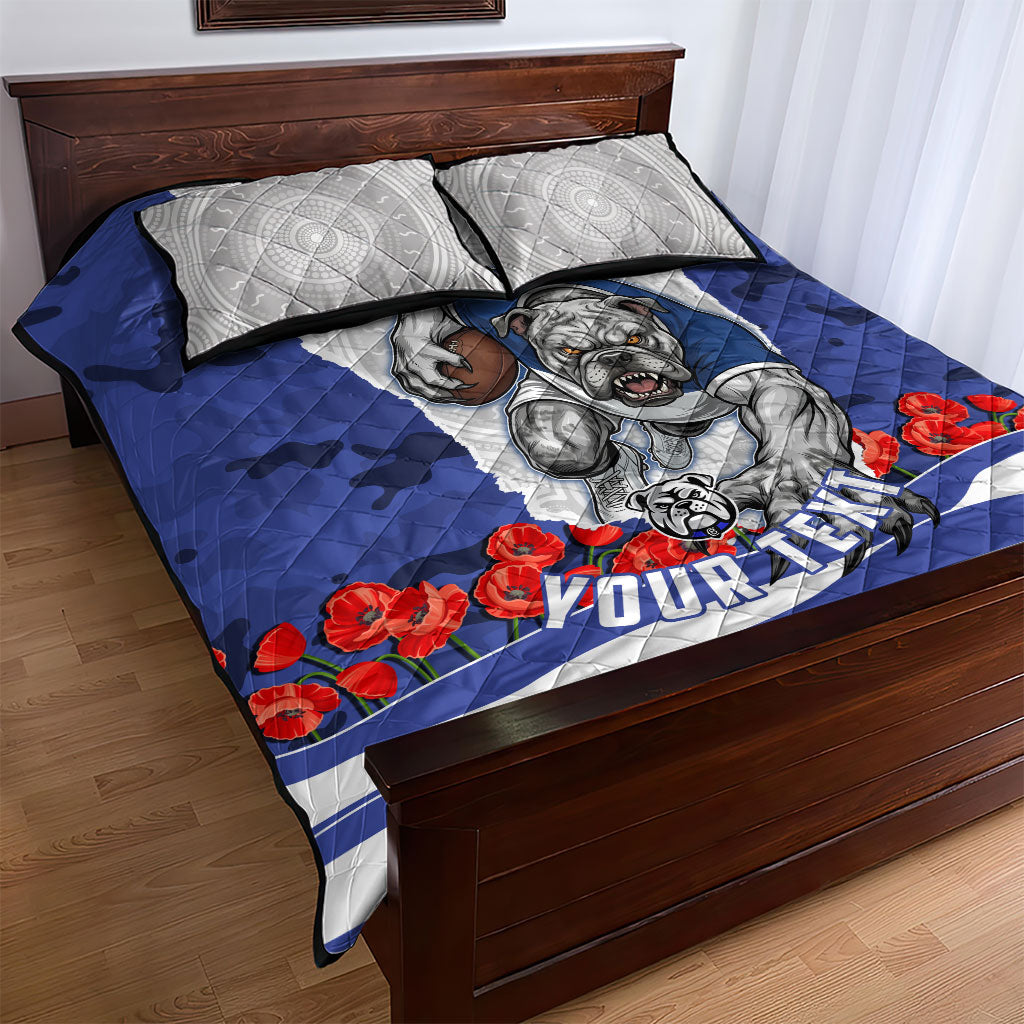 Personalized Bulldogs ANZAC Tribute Quilt Bed Set Poppy Field Soldier Silhouette Aboriginal Rugby Mascot