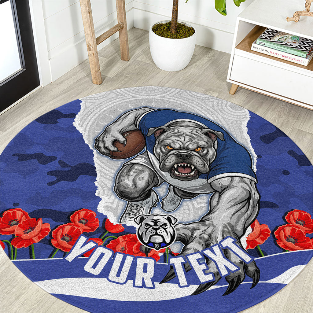 Personalized Bulldogs ANZAC Tribute Round Carpet Poppy Field Soldier Silhouette Aboriginal Rugby Mascot