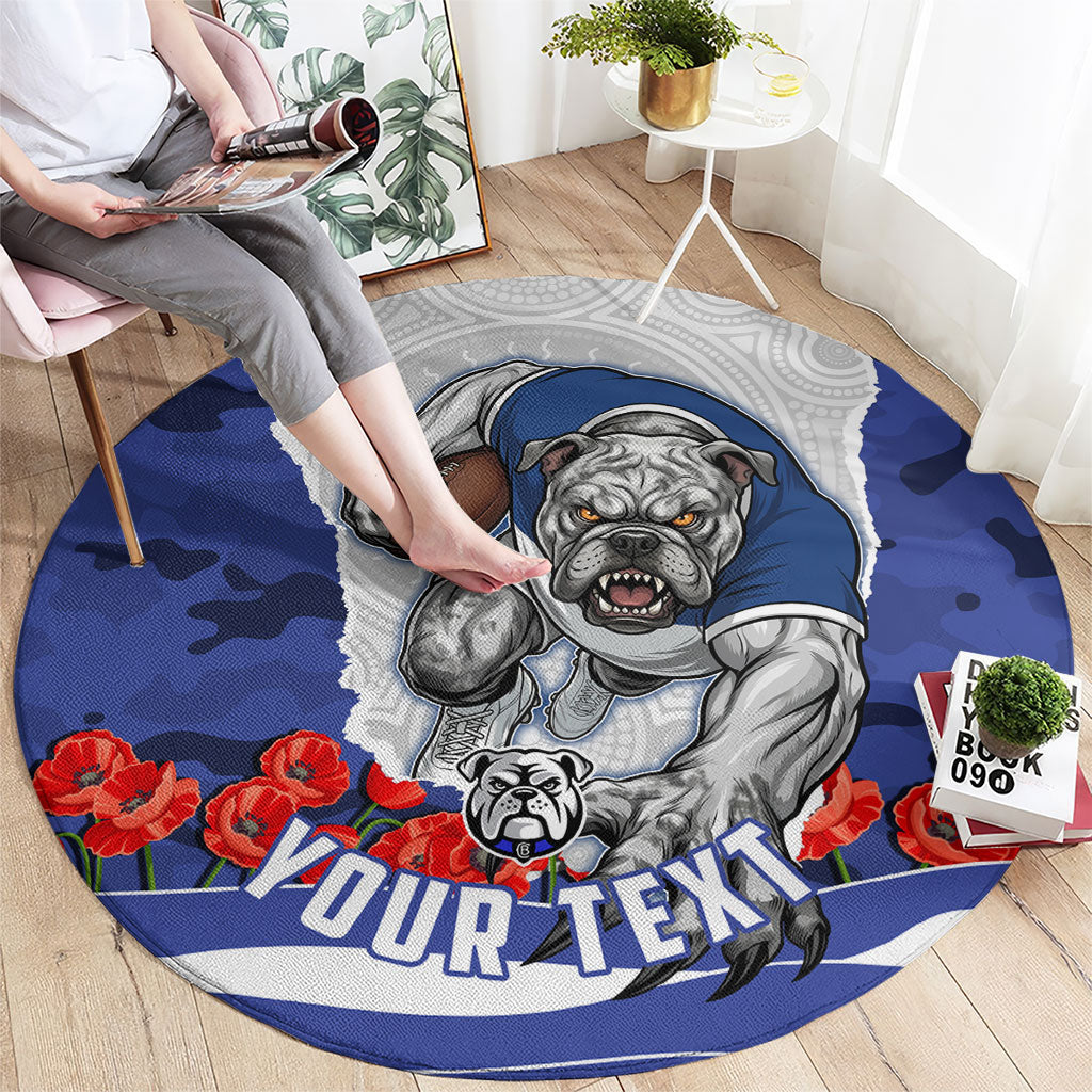 Personalized Bulldogs ANZAC Tribute Round Carpet Poppy Field Soldier Silhouette Aboriginal Rugby Mascot