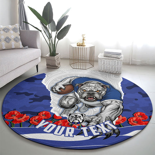 Personalized Bulldogs ANZAC Tribute Round Carpet Poppy Field Soldier Silhouette Aboriginal Rugby Mascot