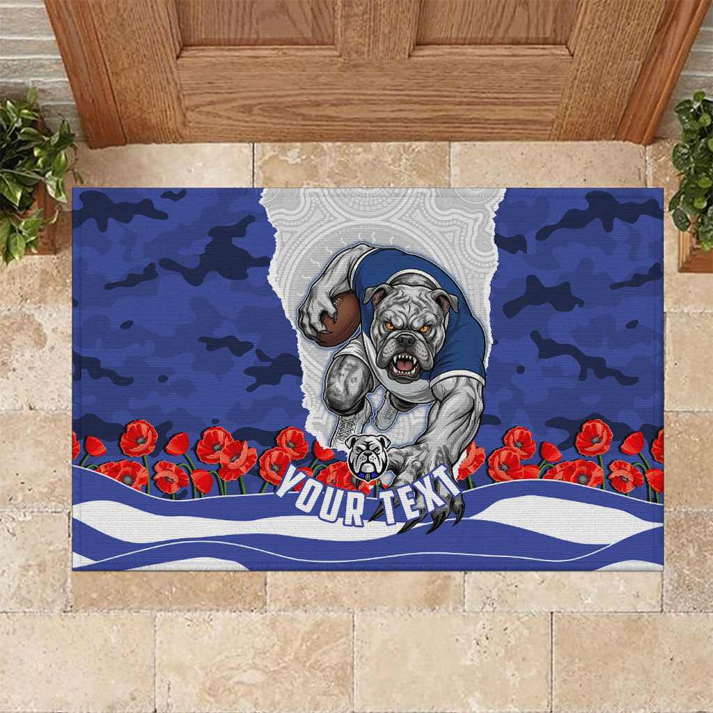 Personalized Bulldogs ANZAC Tribute Rubber Doormat Poppy Field Soldier Silhouette Aboriginal Rugby Mascot
