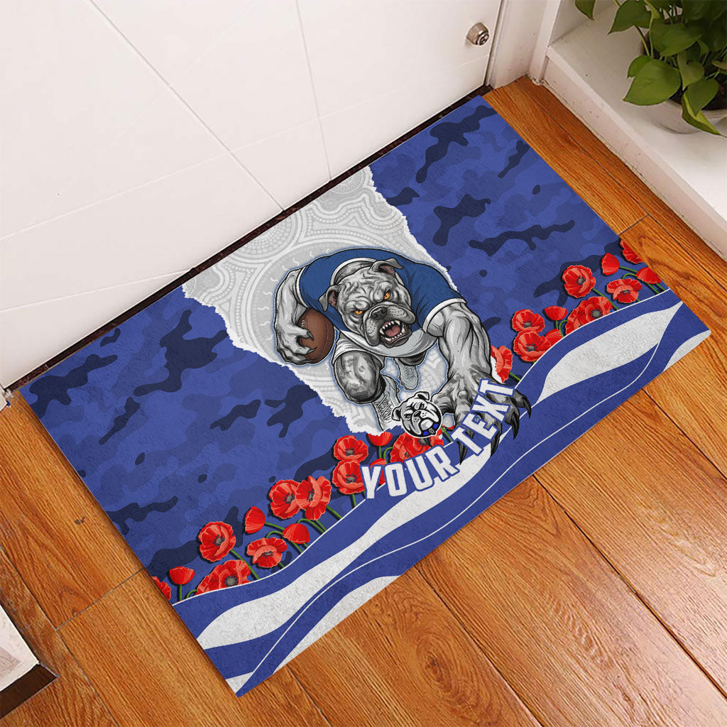 Personalized Bulldogs ANZAC Tribute Rubber Doormat Poppy Field Soldier Silhouette Aboriginal Rugby Mascot