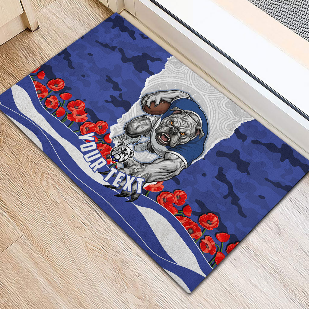 Personalized Bulldogs ANZAC Tribute Rubber Doormat Poppy Field Soldier Silhouette Aboriginal Rugby Mascot