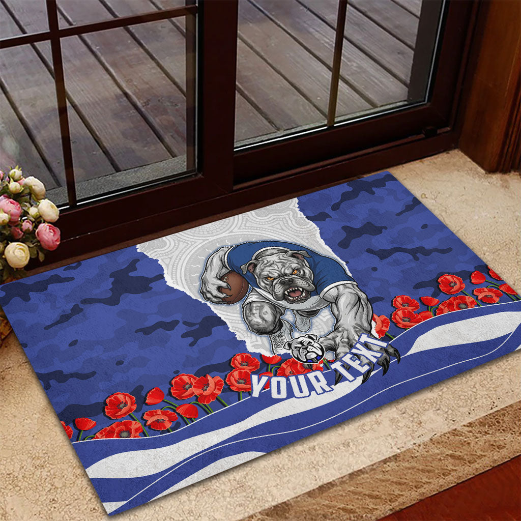 Personalized Bulldogs ANZAC Tribute Rubber Doormat Poppy Field Soldier Silhouette Aboriginal Rugby Mascot