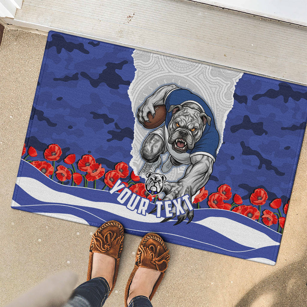 Personalized Bulldogs ANZAC Tribute Rubber Doormat Poppy Field Soldier Silhouette Aboriginal Rugby Mascot