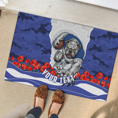 Personalized Bulldogs ANZAC Tribute Rubber Doormat Poppy Field Soldier Silhouette Aboriginal Rugby Mascot