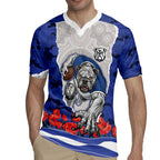 Personalized Bulldogs ANZAC Tribute Rugby Jersey Poppy Field Soldier Silhouette Aboriginal Rugby Mascot