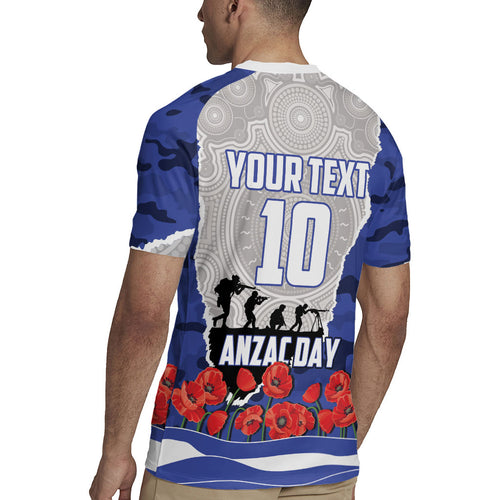 Personalized Bulldogs ANZAC Tribute Rugby Jersey Poppy Field Soldier Silhouette Aboriginal Rugby Mascot
