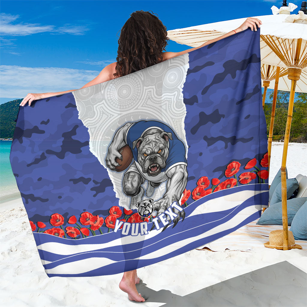 Personalized Bulldogs ANZAC Tribute Sarong Poppy Field Soldier Silhouette Aboriginal Rugby Mascot