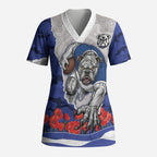Personalized Bulldogs ANZAC Tribute Scrub Top Poppy Field Soldier Silhouette Aboriginal Rugby Mascot