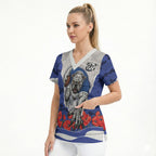 Personalized Bulldogs ANZAC Tribute Scrub Top Poppy Field Soldier Silhouette Aboriginal Rugby Mascot