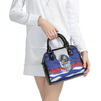 Personalized Bulldogs ANZAC Tribute Shoulder Handbag Poppy Field Soldier Silhouette Aboriginal Rugby Mascot