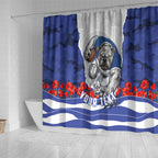 Personalized Bulldogs ANZAC Tribute Shower Curtain Poppy Field Soldier Silhouette Aboriginal Rugby Mascot