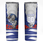 Personalized Bulldogs ANZAC Tribute Skinny Tumbler Poppy Field Soldier Silhouette Aboriginal Rugby Mascot