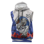Personalized Bulldogs ANZAC Tribute Sleeveless Hoodie Poppy Field Soldier Silhouette Aboriginal Rugby Mascot