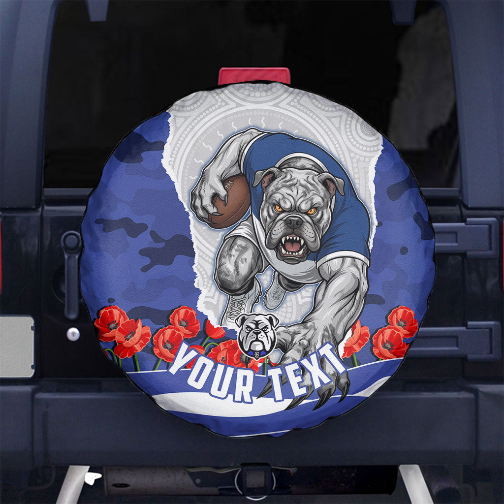 Personalized Bulldogs ANZAC Tribute Spare Tire Cover Poppy Field Soldier Silhouette Aboriginal Rugby Mascot