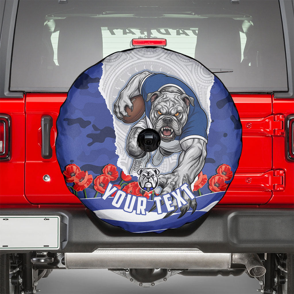 Personalized Bulldogs ANZAC Tribute Spare Tire Cover Poppy Field Soldier Silhouette Aboriginal Rugby Mascot