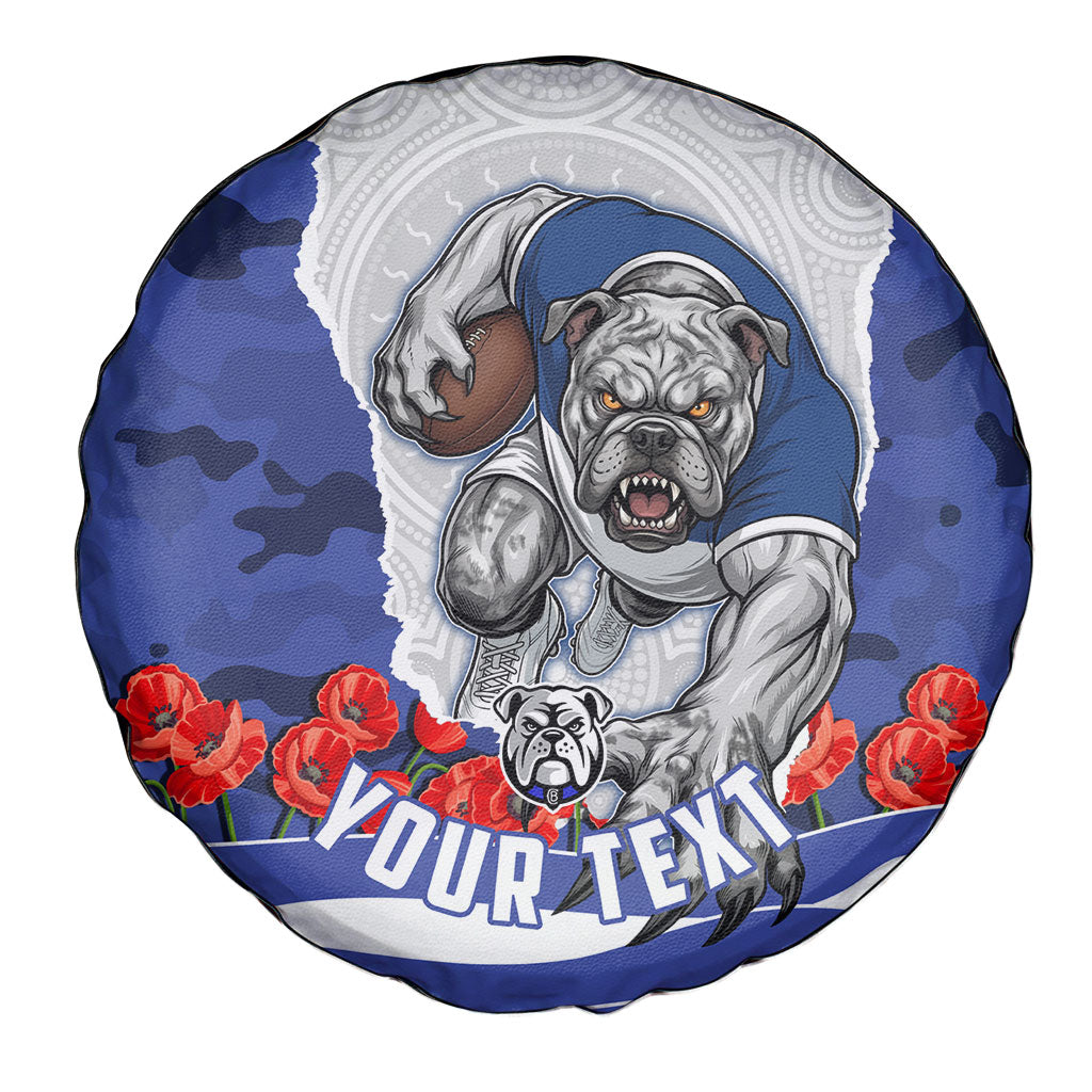 Personalized Bulldogs ANZAC Tribute Spare Tire Cover Poppy Field Soldier Silhouette Aboriginal Rugby Mascot