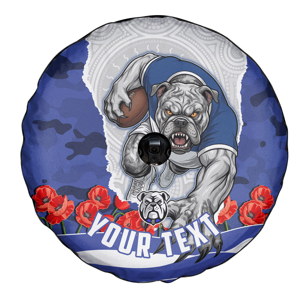 Personalized Bulldogs ANZAC Tribute Spare Tire Cover Poppy Field Soldier Silhouette Aboriginal Rugby Mascot