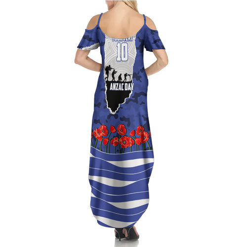 Personalized Bulldogs ANZAC Tribute Summer Maxi Dress Poppy Field Soldier Silhouette Aboriginal Rugby Mascot