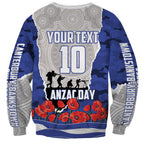 Personalized Bulldogs ANZAC Tribute Sweatshirt Poppy Field Soldier Silhouette Aboriginal Rugby Mascot