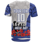 Personalized Bulldogs ANZAC Tribute T Shirt Poppy Field Soldier Silhouette Aboriginal Rugby Mascot